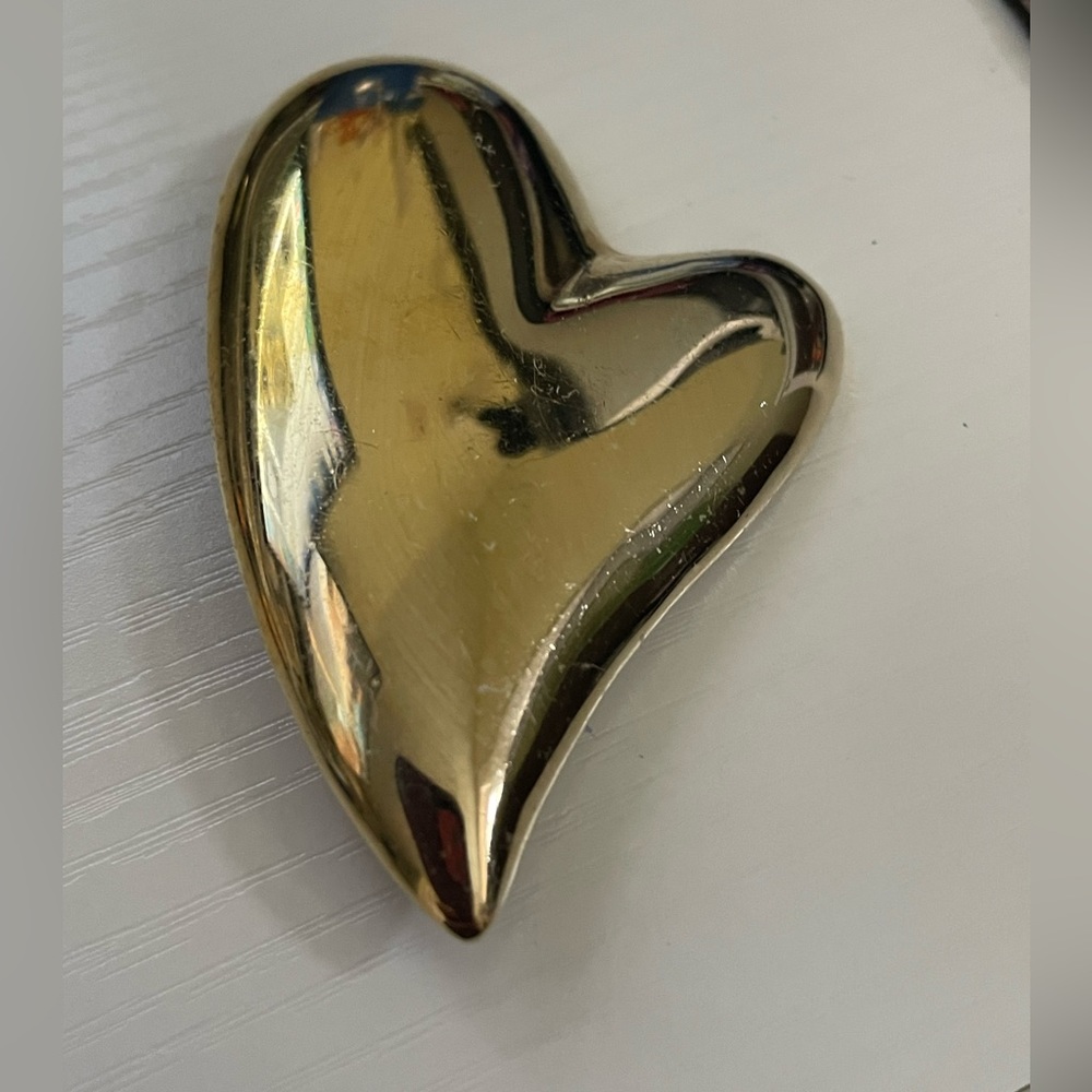 Vintage Big Bold Shiny Gold Tone Heart Pin Brooch Large Oversized Valentine